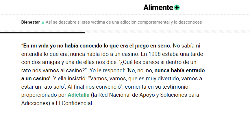 Mención en El Confidencial a Adictalia