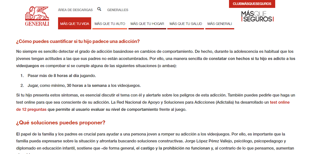 Mención en Generali a Adictalia